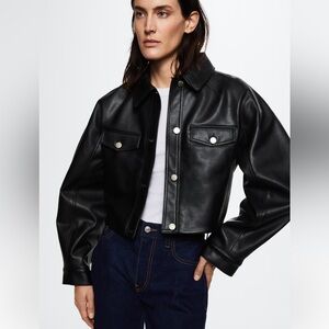 Mango Black short effect Leather Jacket